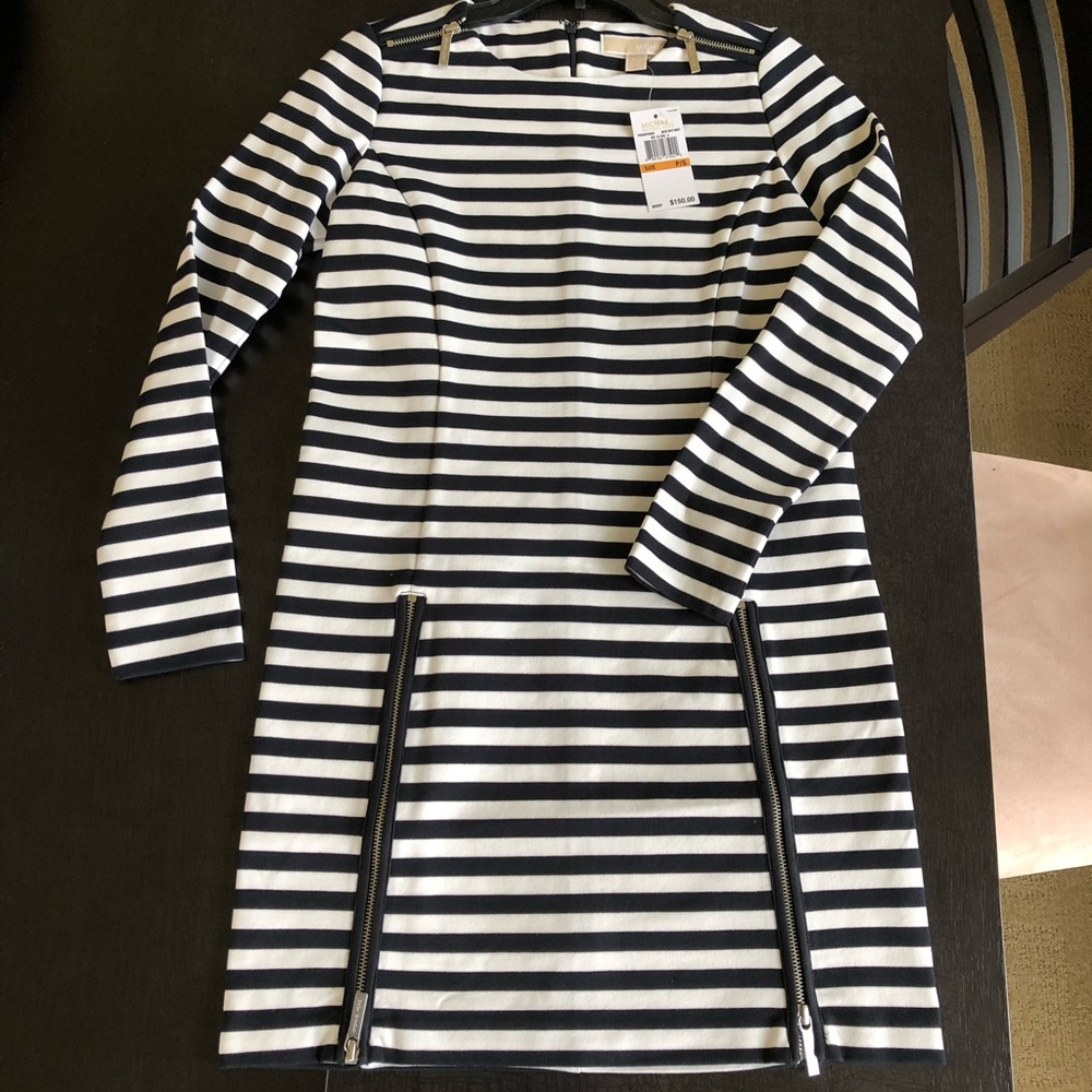 MICHAEL KORS- Navy and White Stripped Dress